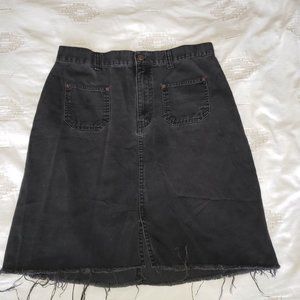 Black High Waisted Denim Skirt with rough hem